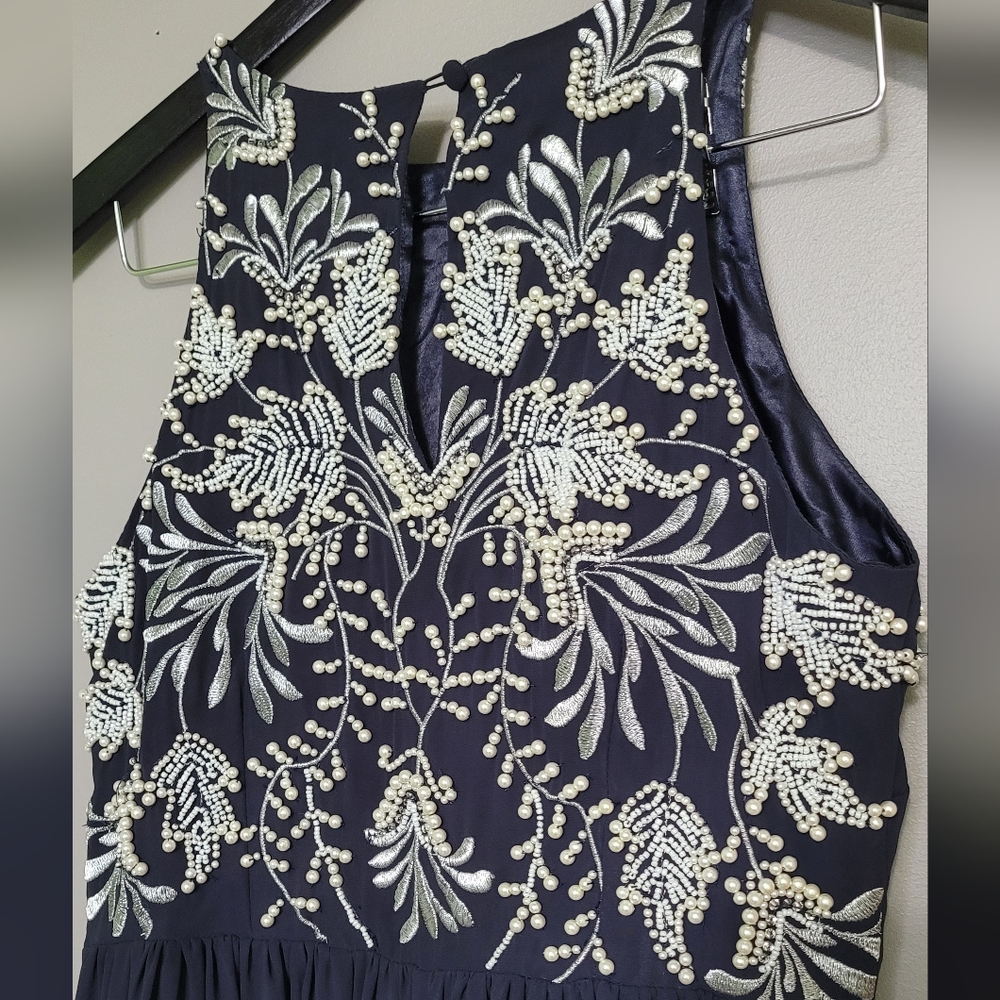 Monsoon Navy Midi Dress with White Floral Embroidery - Picture 4 of 9